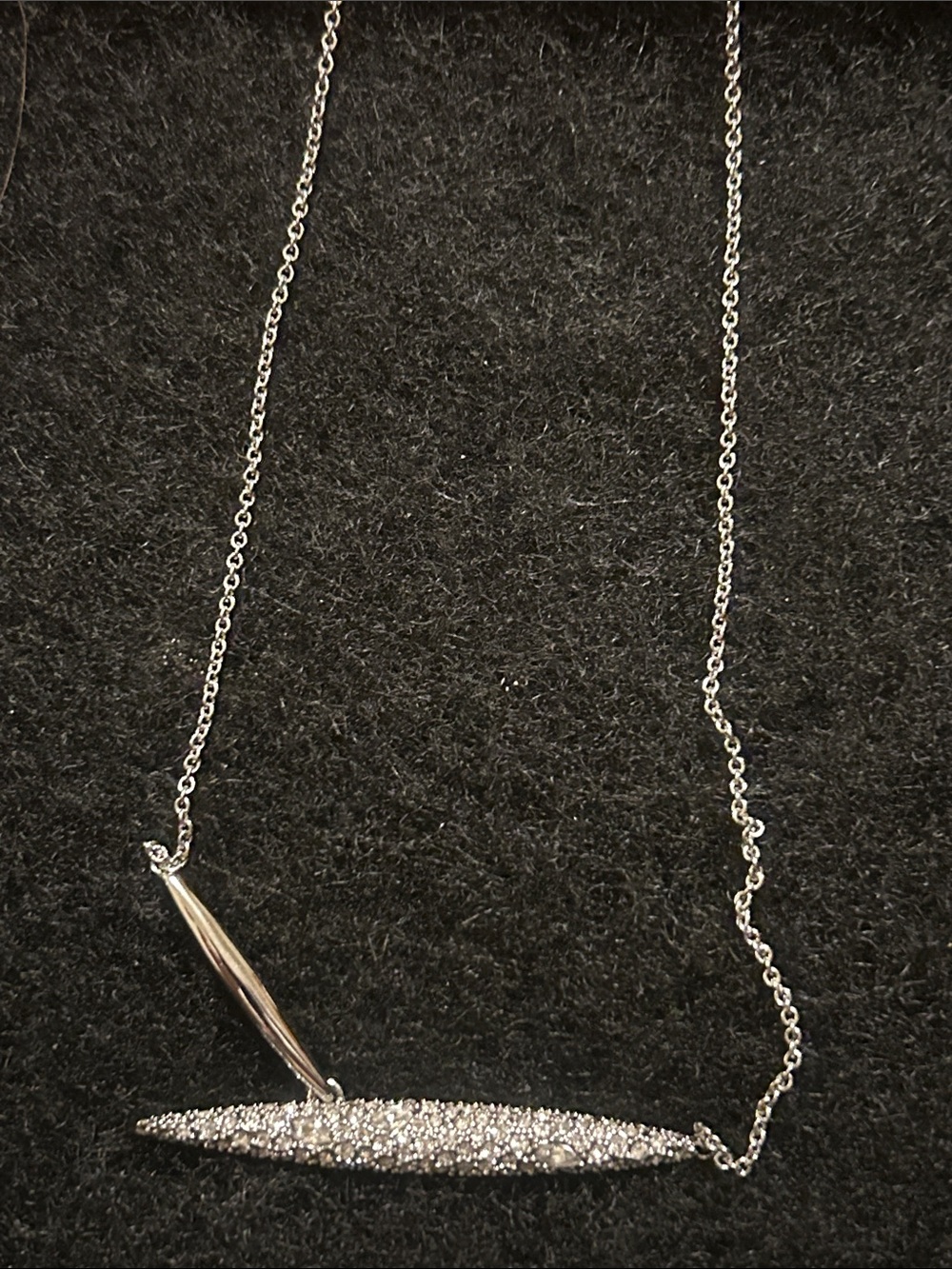Alexis Bittar Crystal Bar Pendant Necklace Silver Tone